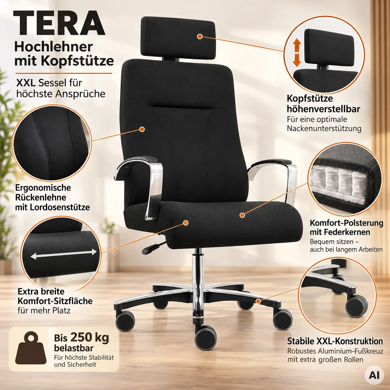TERA Hochlehner mit Kopfstütze - XXL Sessel